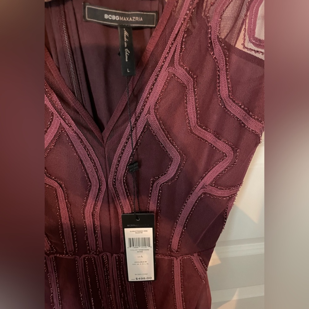 BCBGMaxAzria Plum V-Neck Lace-Overlay Maxi Dress - Picture 4 of 11